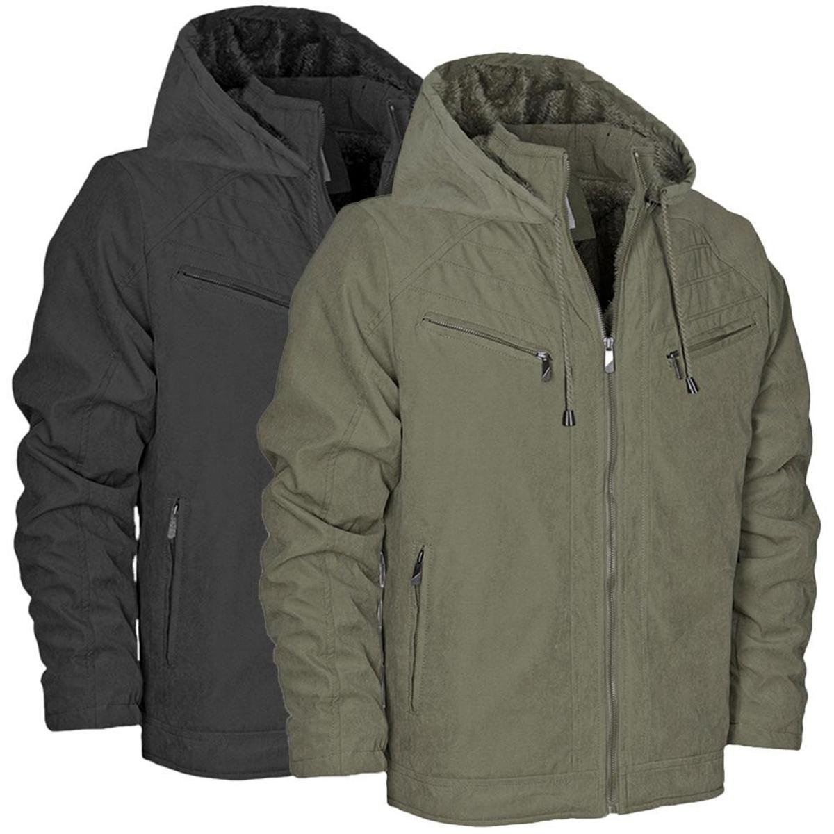 Kit 2 Jaquetas Sarja Peluciada Masculina Com Capuz Removível - Preto+verde Menor preço em Kit 2 Jaquetas Sarja Peluciada Masculina Com Capuz Removível - Preto+verde