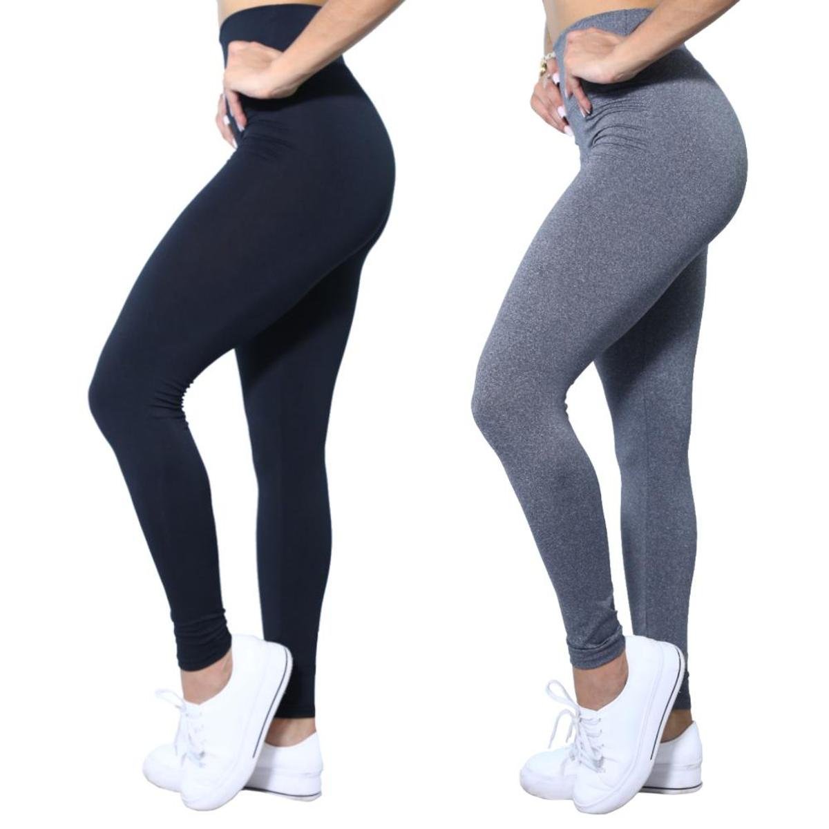 Kit 2 Leggings Plus Size Heide Ribeiro Leg Basic Suplex Barato Feminino - Preto+Cinza Menor preço em Kit 2 Leggings Plus Size Heide Ribeiro Leg Basic Suplex Barato Feminino - Preto+Cinza