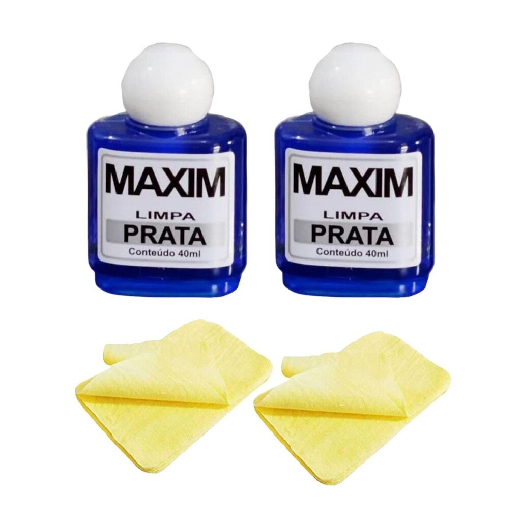 Kit 2 Limpeza Pratas 925 Maxim 40ml + 2 Flanelas Mágicas Polimento