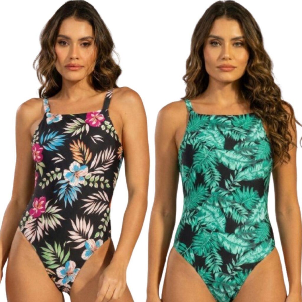 KIT 2 Maiô Costa Nua Estampado Serra e Mar Cavado Alça Regata Confortavel Verão Moda Praia Feminina