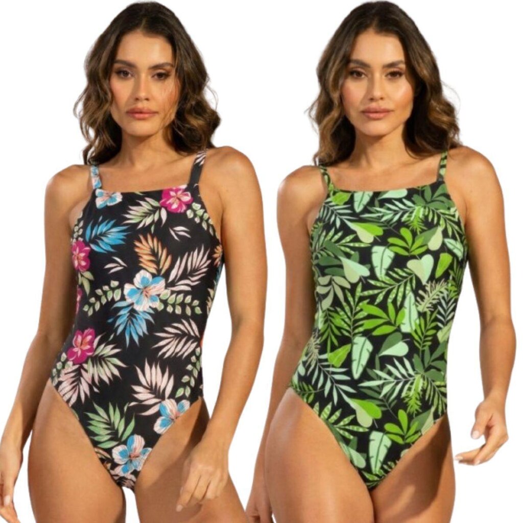 KIT 2 Maiô Costa Nua Estampado Serra e Mar Cavado Alça Regata Confortavel Verão Moda Praia Feminina