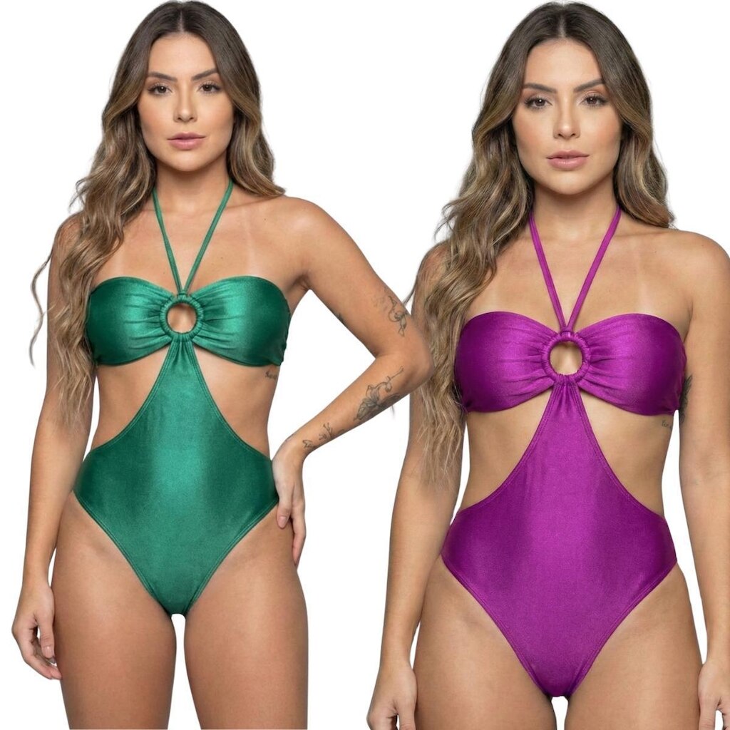 KIT 2 Maiô Uv Suplex com Bojo Liso Bella Fiore Body Basico Para Piscina Confortavel Praia Feminina
