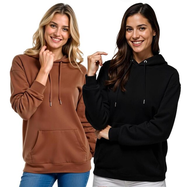 Kit 2 Moletom Feminino Blusao Casaco Canguru Com Capuz
