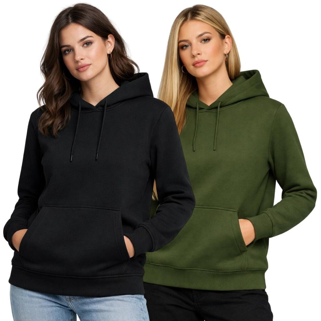 Kit 2 Moletom Feminino Canguru Flanelado Com Capuz Blusa Frio Inverno Casual Confortável