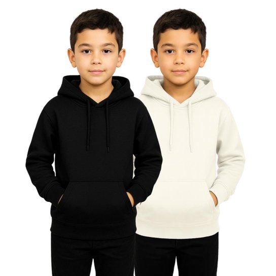 Kit 2 Moletom Infantil com Capuz Bolso Canguru Flanelado Blusa Frio