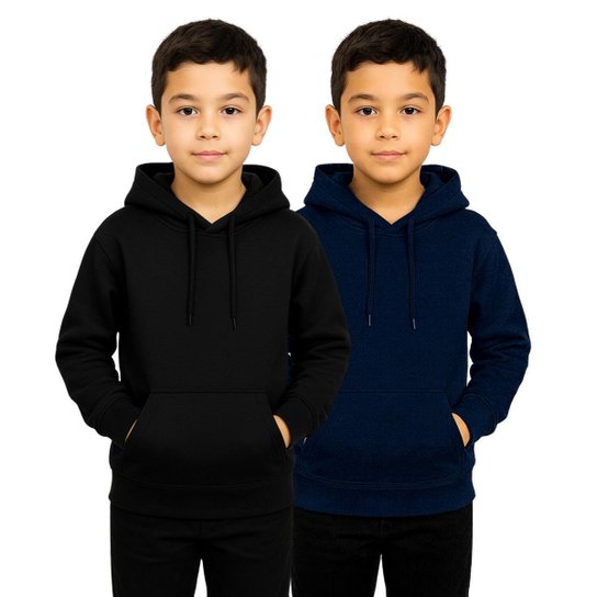 Kit 2 Moletom Infantil com Capuz Bolso Canguru Flanelado Blusa Frio