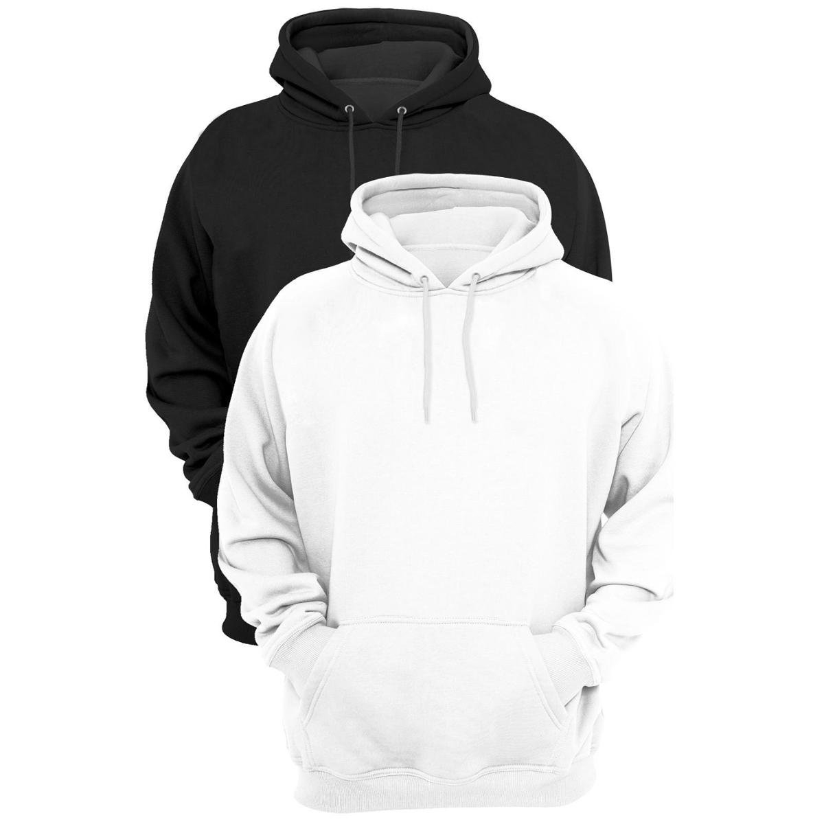 Kit 2 Moletom Liso Casaco Flanelado Blusa de Frio Canguru - Preto+Branco Menor preço em Kit 2 Moletom Liso Casaco Flanelado Blusa de Frio Canguru - Preto+Branco