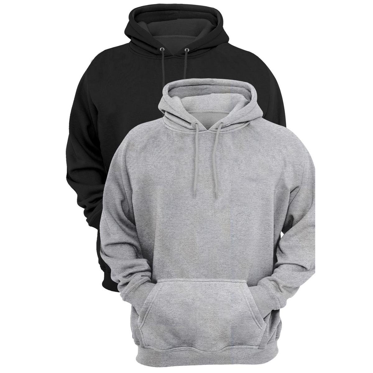 Kit 2 Moletom Liso Casaco Flanelado Blusa de Frio Canguru - Preto+Cinza Menor preço em Kit 2 Moletom Liso Casaco Flanelado Blusa de Frio Canguru - Preto+Cinza