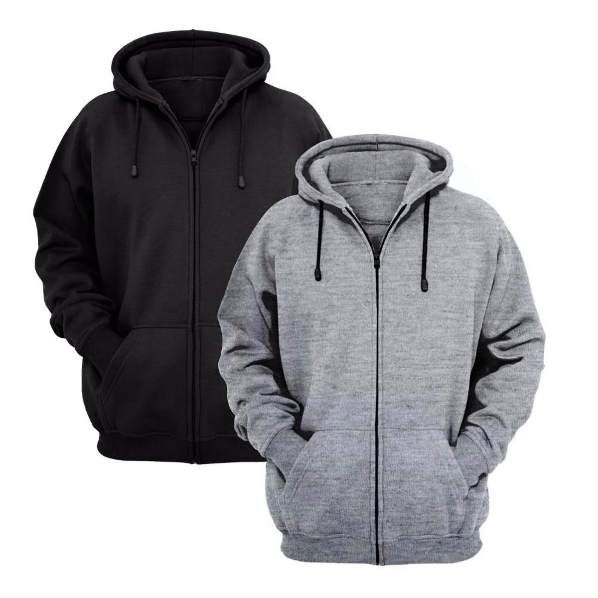 Kit 2 Moletons de Zíper Algodão com Capuz Inverno Menor preço em Kit 2 Moletons de Zíper Algodão com Capuz Inverno