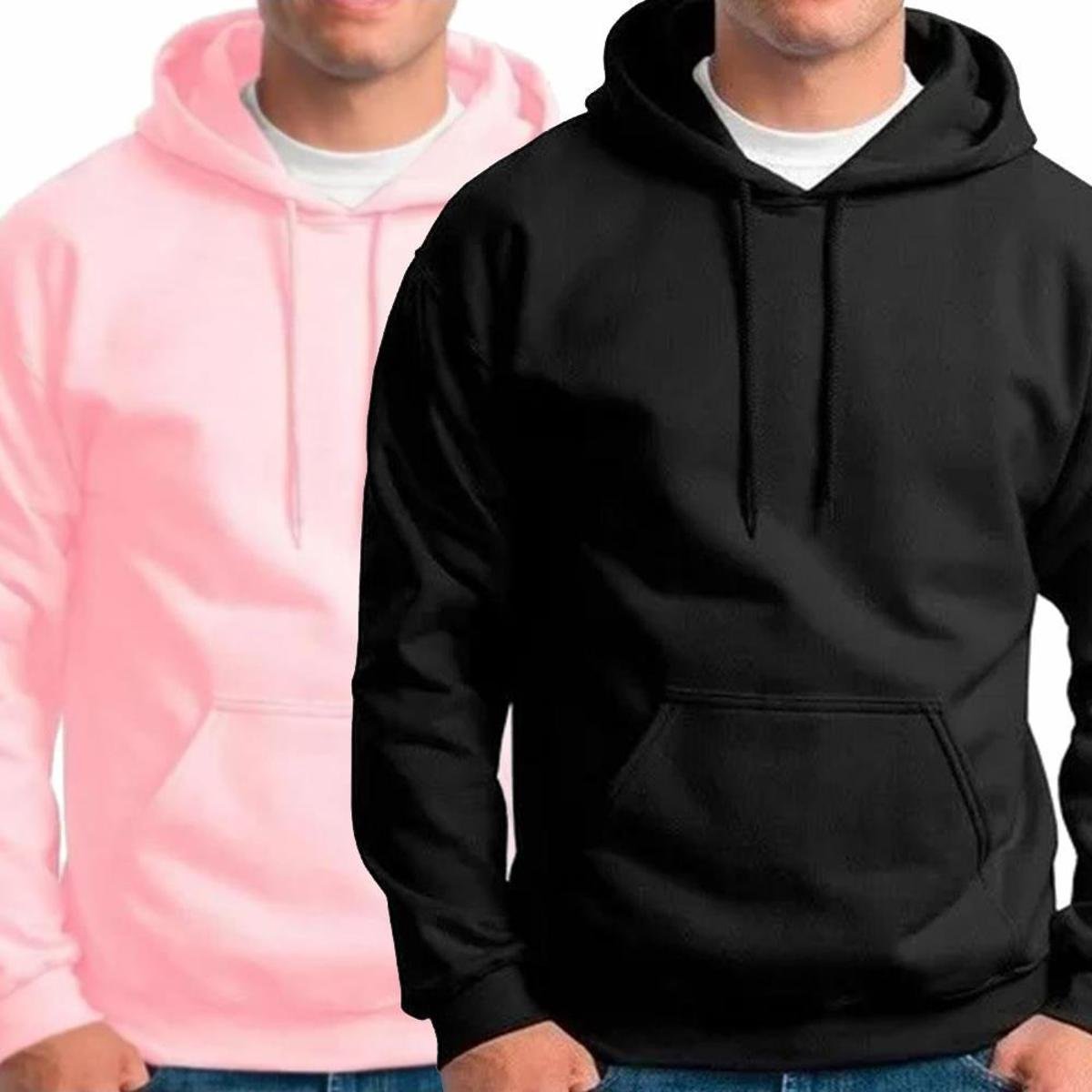 Kit 2 Moletons Masculino Capuz Bolso Canguru Conforto - Preto+Rosa Menor preço em Kit 2 Moletons Masculino Capuz Bolso Canguru Conforto - Preto+Rosa
