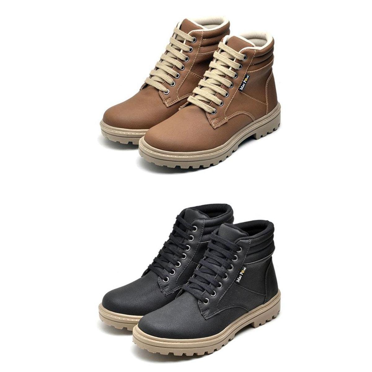 Kit 2 Pares Bota Coturno Basica Unissex com Recortes e Sola Borracha Tratorada - Preto Menor preço em Kit 2 Pares Bota Coturno Basica Unissex com Recortes e Sola Borracha Tratorada - Preto