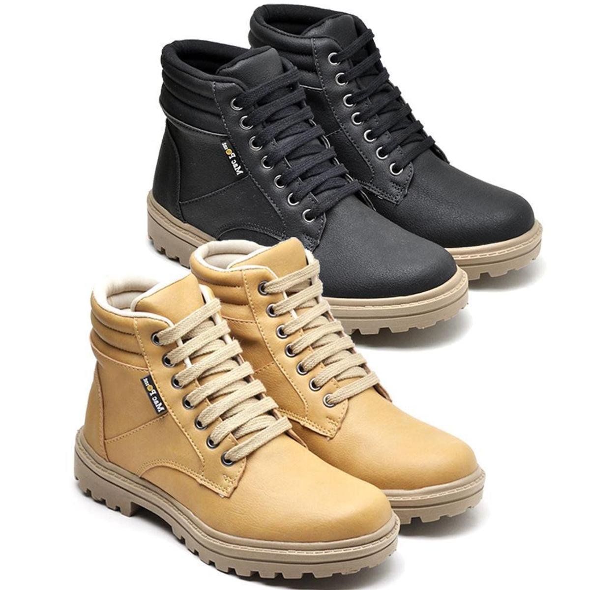 Kit 2 Pares Bota Coturno Cano Médio Basica Unissex Tratorada com Recortes - Preto Menor preço em Kit 2 Pares Bota Coturno Cano Médio Basica Unissex Tratorada com Recortes - Preto