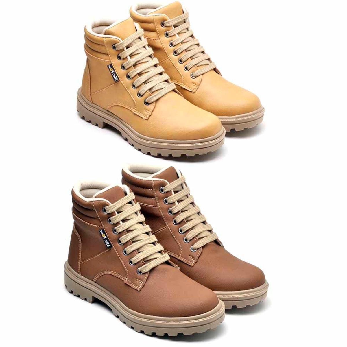 Kit 2 Pares Bota Mac Point Coturno Feminina - Bege+Marrom Menor preço em Kit 2 Pares Bota Mac Point Coturno Feminina - Bege+Marrom