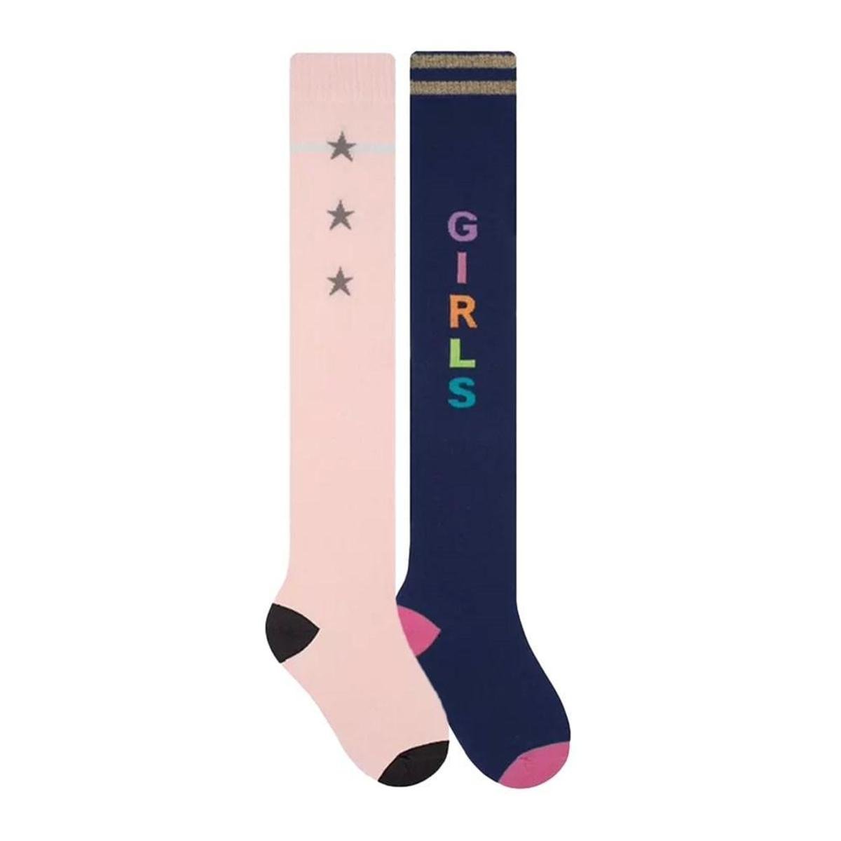 Kit 2 Pares de Meias Selene 5/8 Infantil - Rosa+Marinho Menor preço em Kit 2 Pares de Meias Selene 5/8 Infantil - Rosa+Marinho