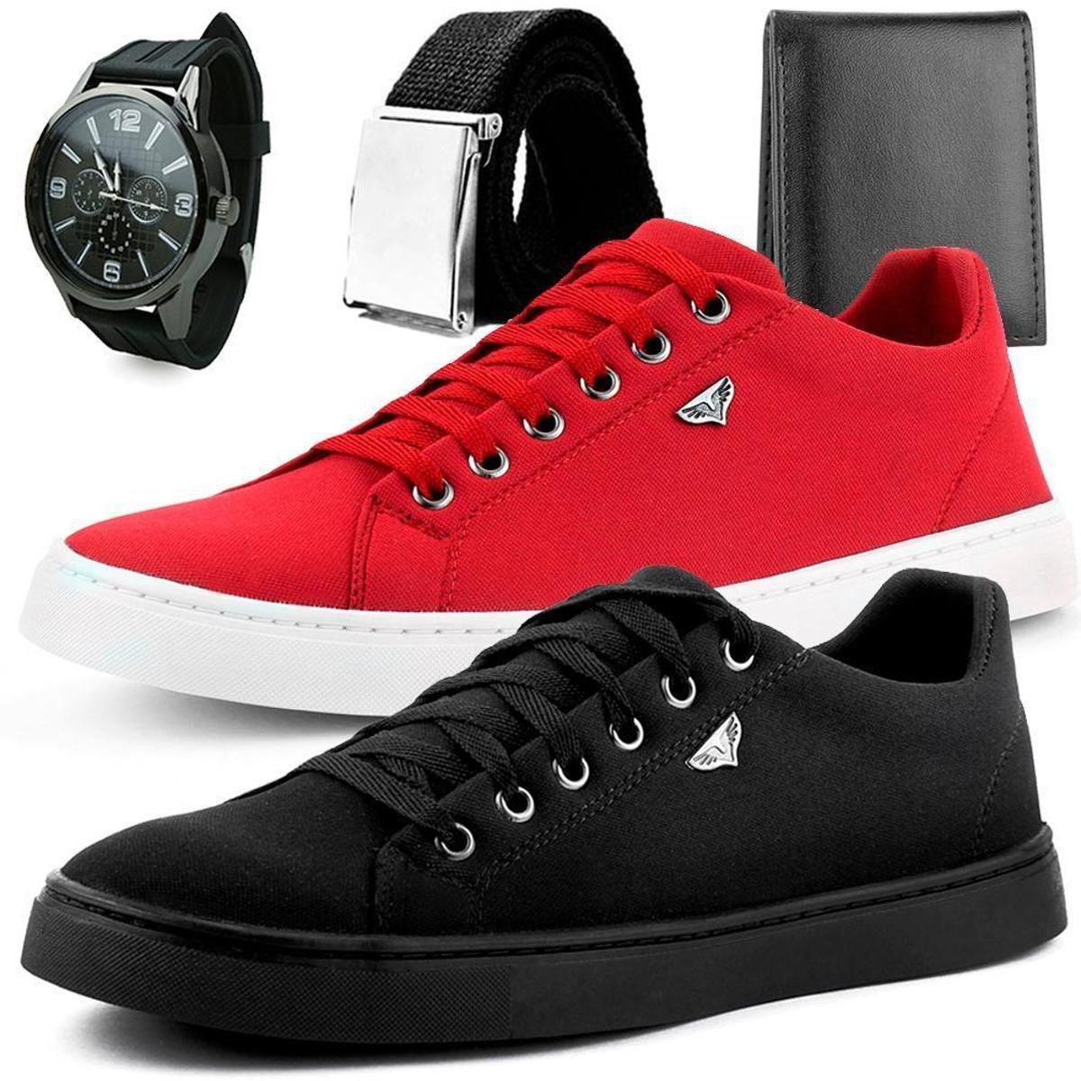 Kit 2 Pares de Sapatênis Dhl Masculino + Relógio + Cinto e Carteira Menor preço em Kit 2 Pares de Sapatênis Dhl Masculino + Relógio + Cinto e Carteira