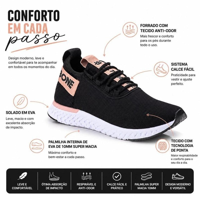 Kit 2 Pares de Tênis Feminino Ultra Bone para Treino Academia Caminhada Calçe Facil Prime