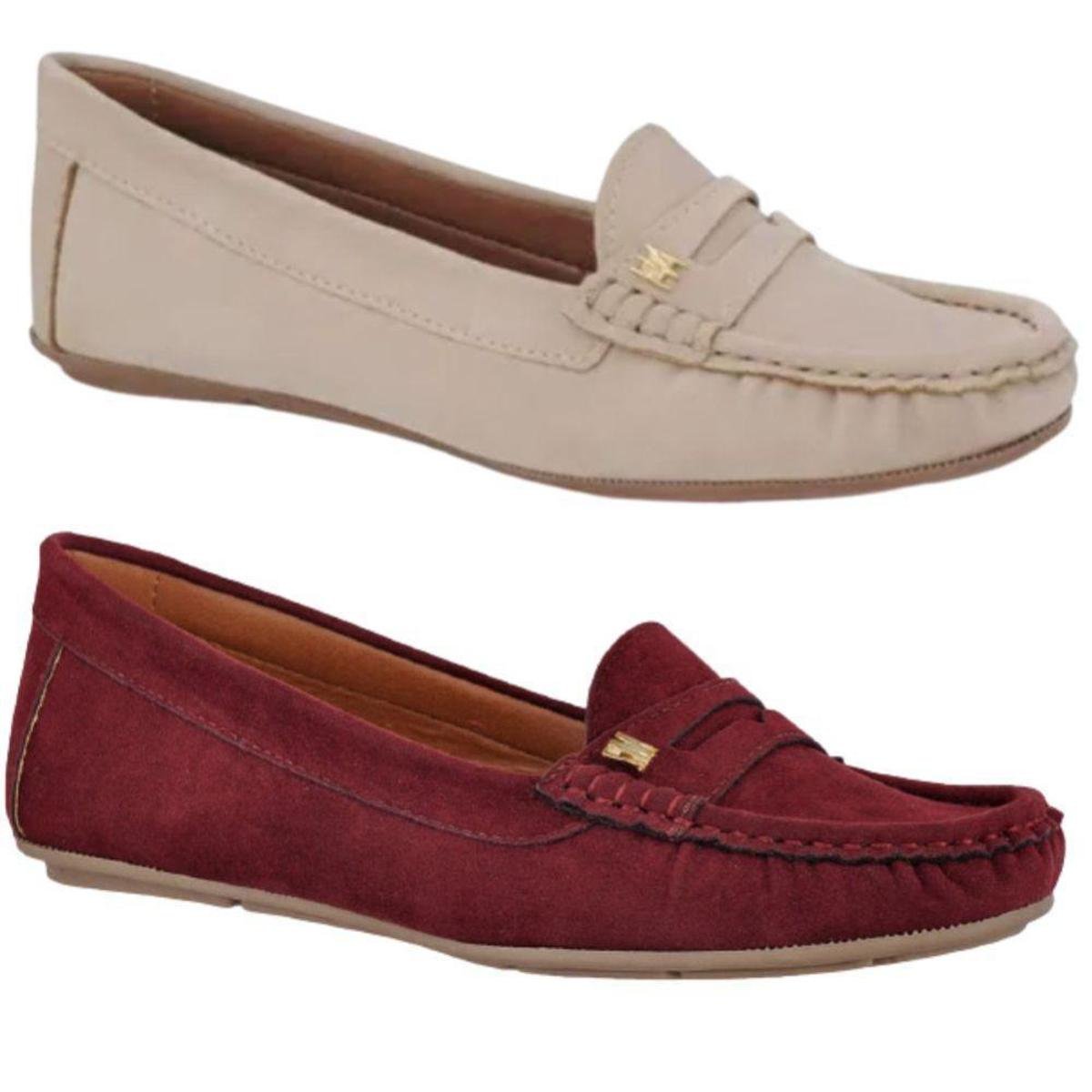 Kit 2 Pares Mocassim Feminino Nude + Cor 2054 Novo Hábito - Vermelho Menor preço em Kit 2 Pares Mocassim Feminino Nude + Cor 2054 Novo Hábito - Vermelho
