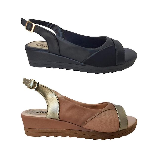 Kit 2 Pares Sandália Feminina Anabela Super Conforto Moda Pé 01