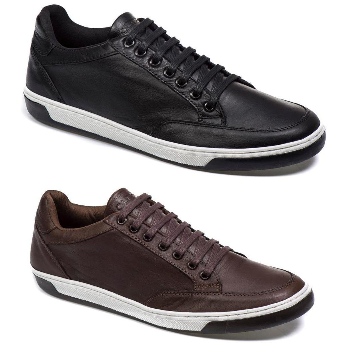 Kit 2 pares sapatenis em couro legitimo 8169 casual confortável - Preto+Marrom Menor preço em Kit 2 pares sapatenis em couro legitimo 8169 casual confortável - Preto+Marrom