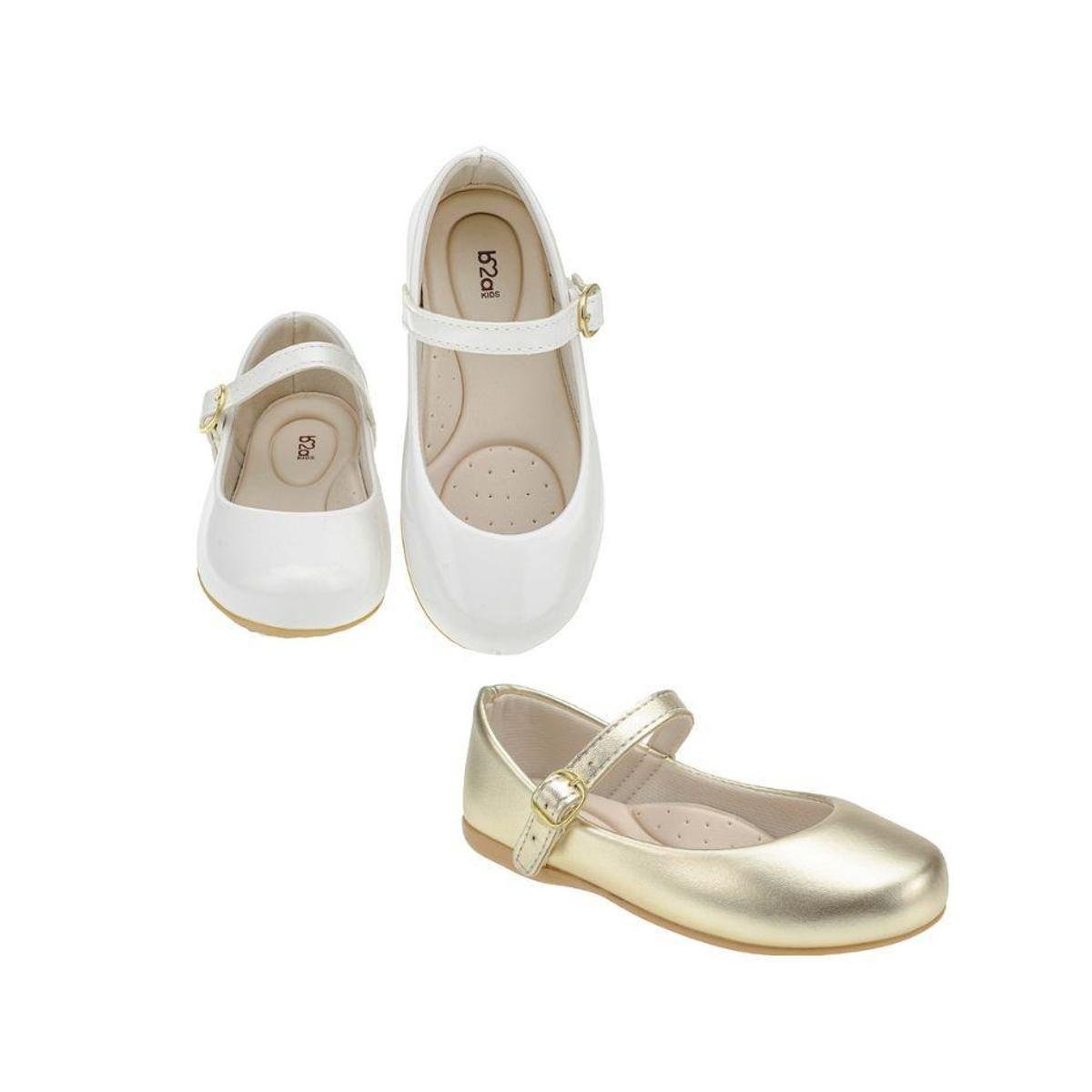 KIT 2 PARES SAPATILHA INFANTIL MENINA B2A KIDS 9001 DOURADO BRANCO Menor preço em KIT 2 PARES SAPATILHA INFANTIL MENINA B2A KIDS 9001 DOURADO BRANCO