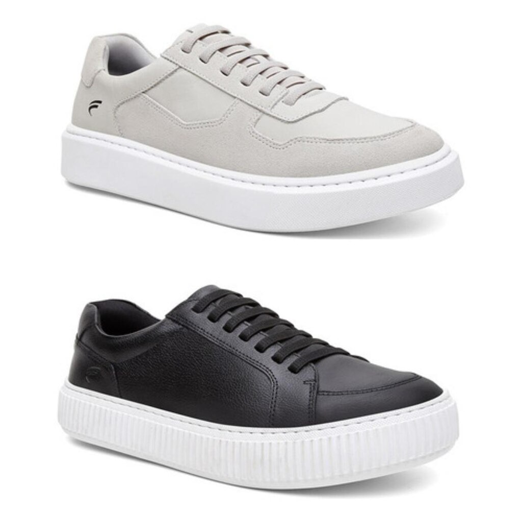 Kit 2 Pares Tênis Casual 100% Couro Legítimo Masculino