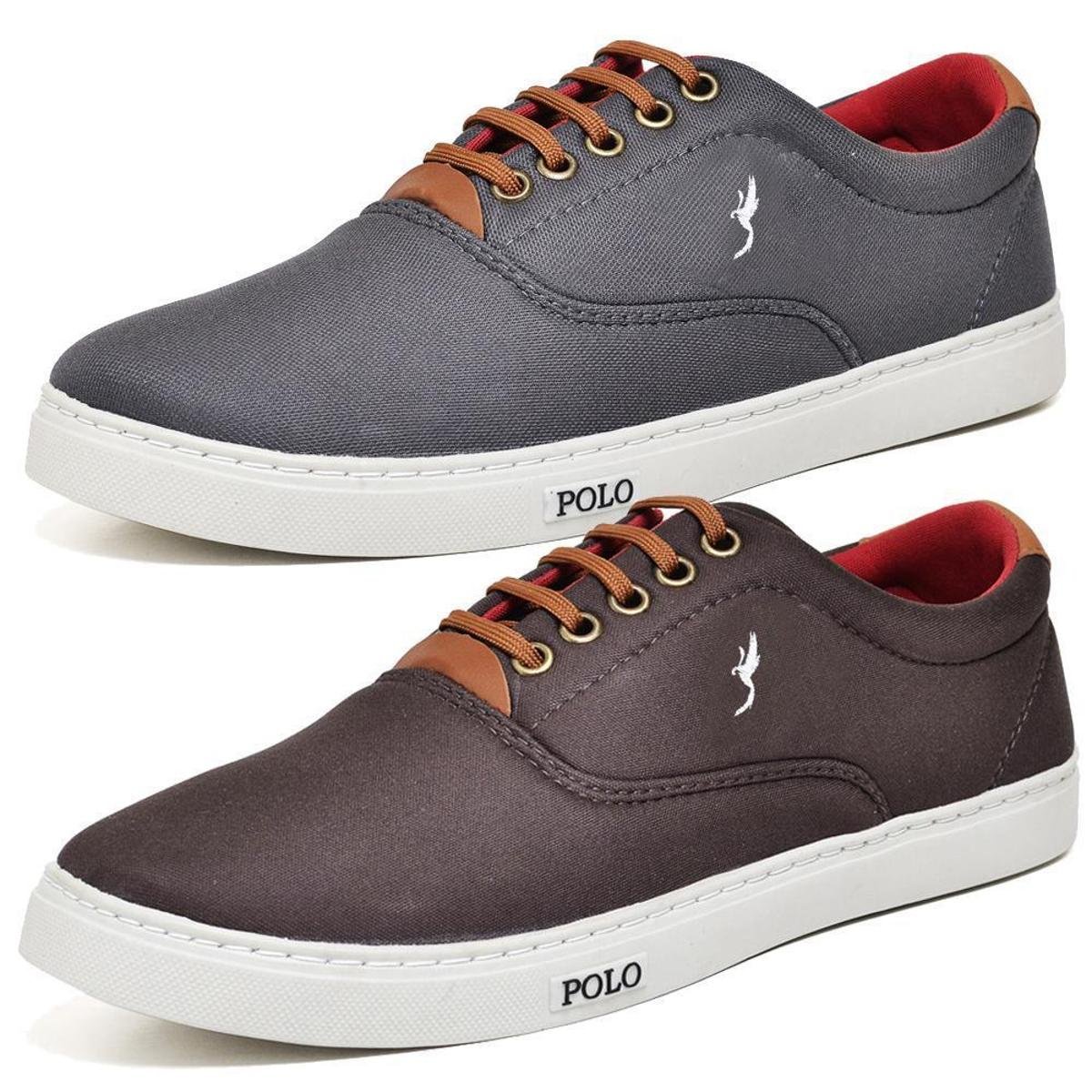Kit 2 Pares Tênis Casual Masculino Polo Blu Conforto Macio - Marrom+Cinza Menor preço em Kit 2 Pares Tênis Casual Masculino Polo Blu Conforto Macio - Marrom+Cinza