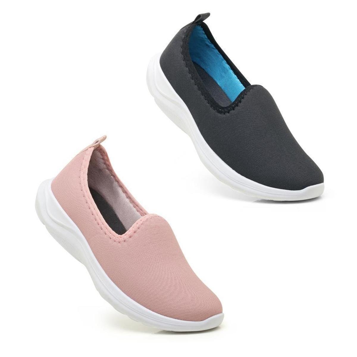 Kit 2 Pares Tênis Feminino Esporte Calce Fácil Conforto Leve - Preto+Rosa Menor preço em Kit 2 Pares Tênis Feminino Esporte Calce Fácil Conforto Leve - Preto+Rosa