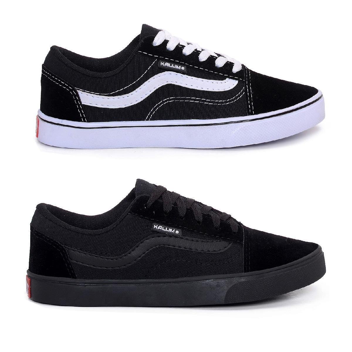 Kit 2 Pares Tenis Feminino Old School Tradicional Classico - Branco+Preto Menor preço em Kit 2 Pares Tenis Feminino Old School Tradicional Classico - Branco+Preto