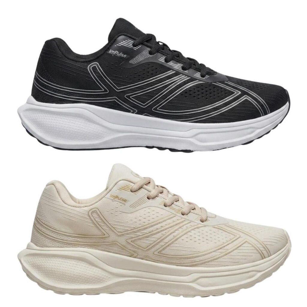 Kit 2 Pares Tênis Impulse Unissex Leve Macio Confortável Para Dia a Dia Treino Academia Caminhada