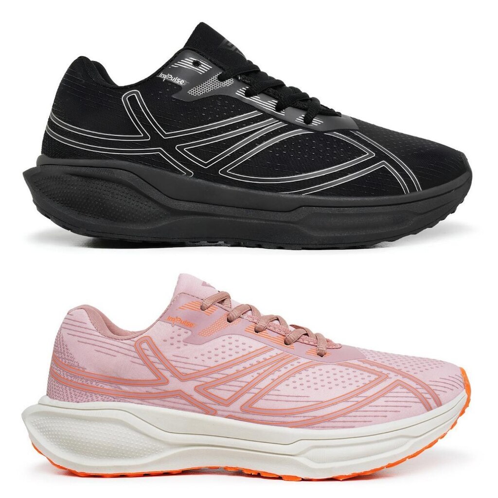 Kit 2 Pares Tênis Impulse Unissex Leve Macio Confortável Para Dia a Dia Treino Academia Caminhada