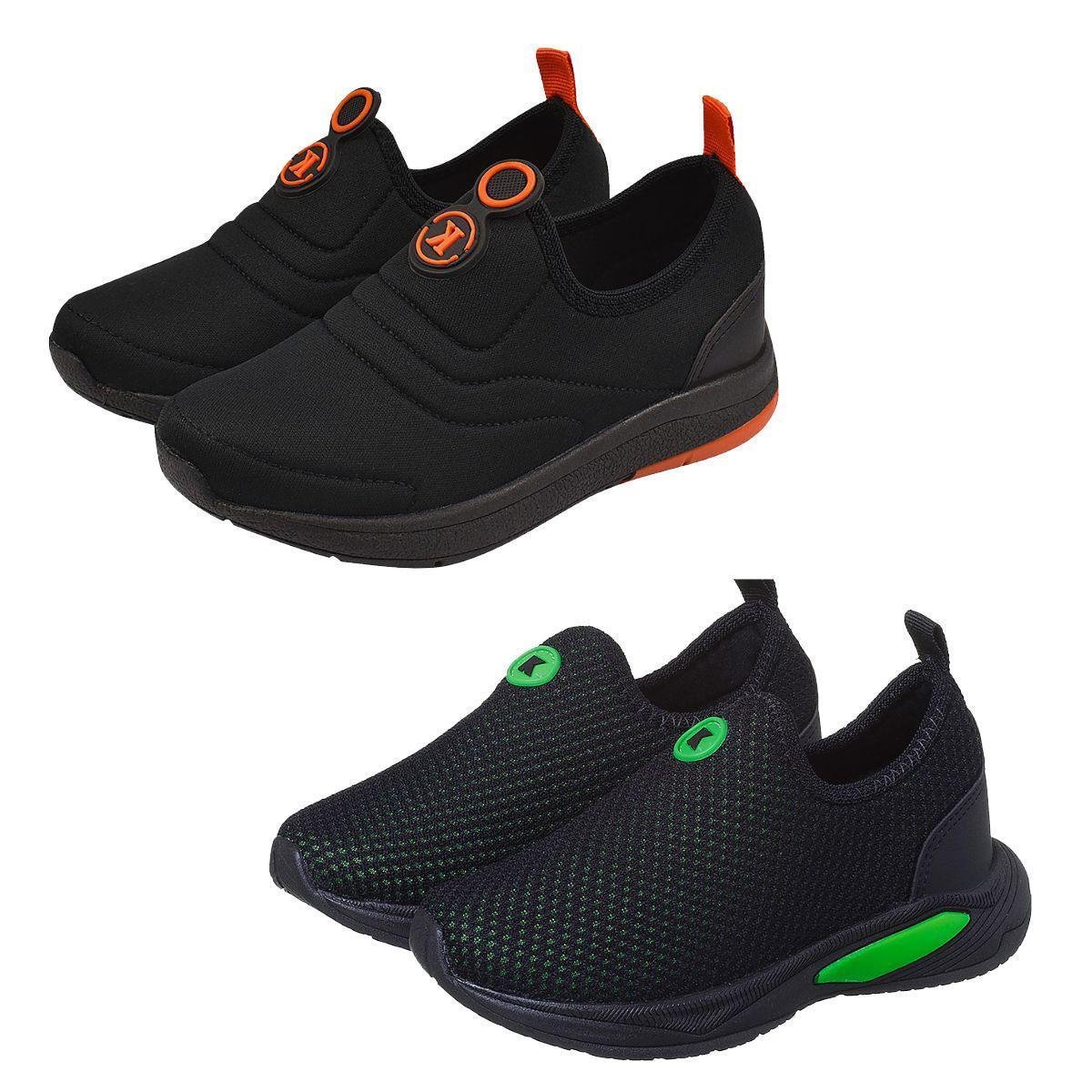 KIT 2 PARES Tenis Infantil Calce Facil Escolar Menino Preto Verde K e Preto Laranja K Kidstep Menor preço em KIT 2 PARES Tenis Infantil Calce Facil Escolar Menino Preto Verde K e Preto Laranja K Kidstep