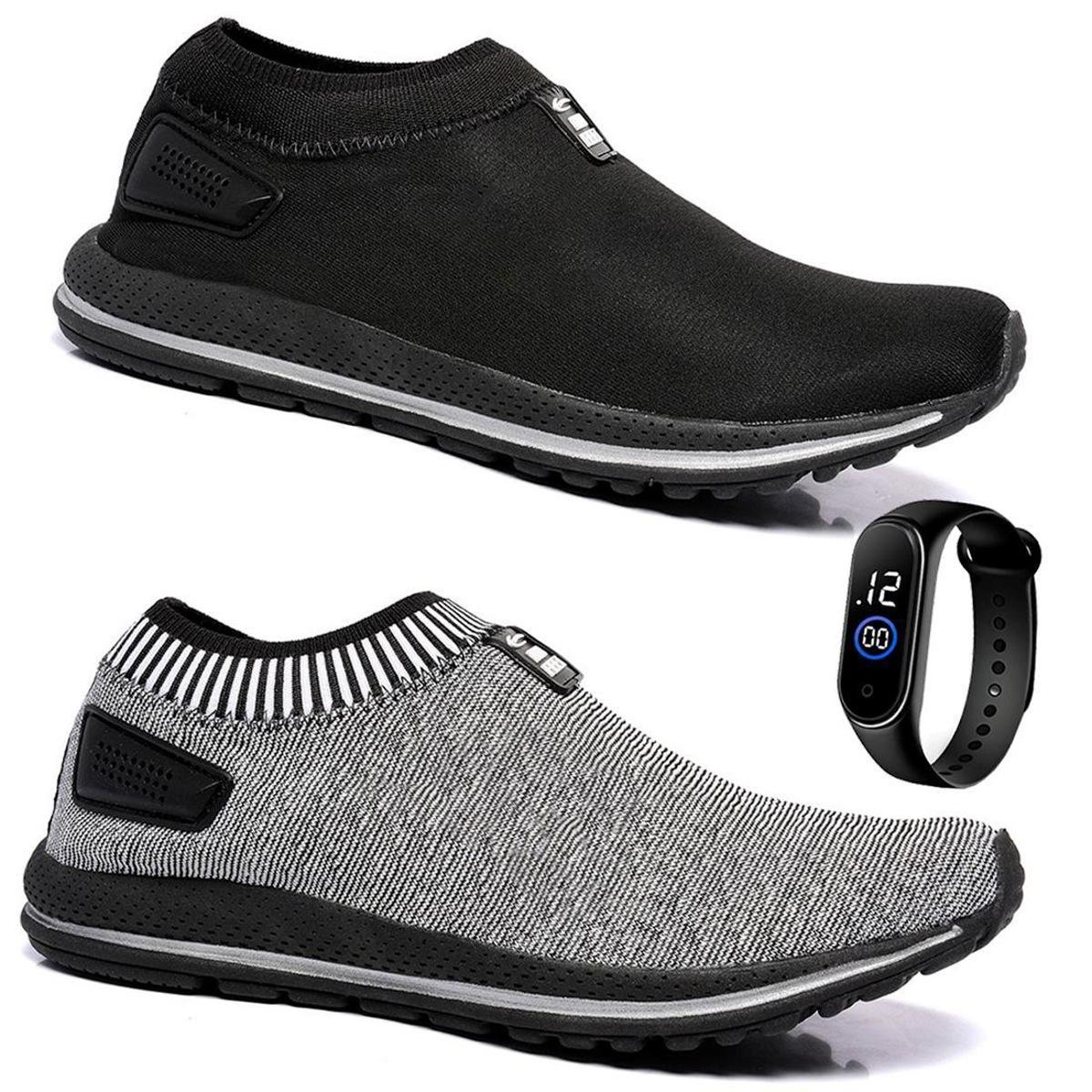 Kit 2 Pares Tênis Meia Masculino Casual Calce Fácil Com Elástico + Relógio Digital Menor preço em Kit 2 Pares Tênis Meia Masculino Casual Calce Fácil Com Elástico + Relógio Digital
