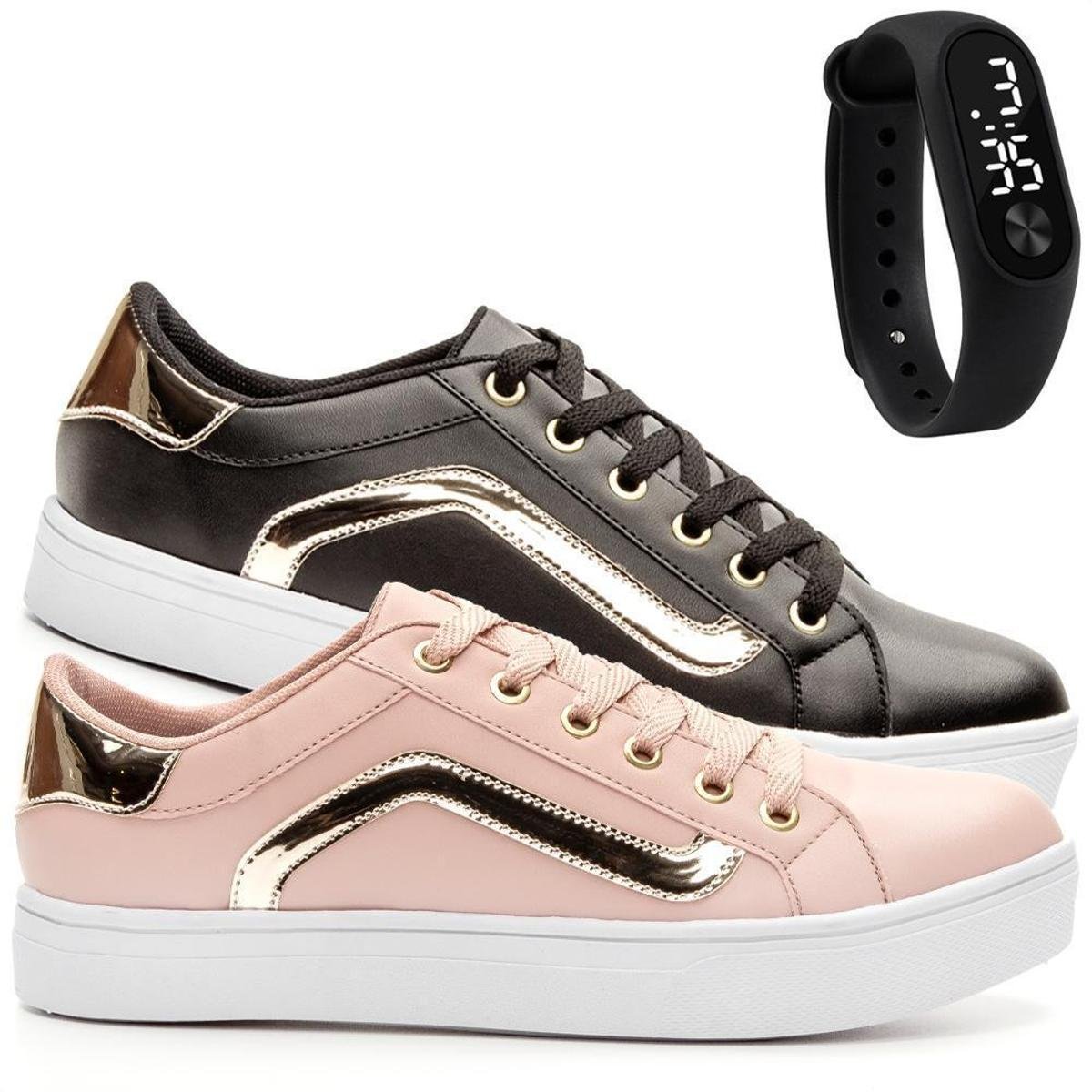 Kit 2 Pares Tênis Sapatênis Feminino Conforto Leve Menor preço em Kit 2 Pares Tênis Sapatênis Feminino Conforto Leve