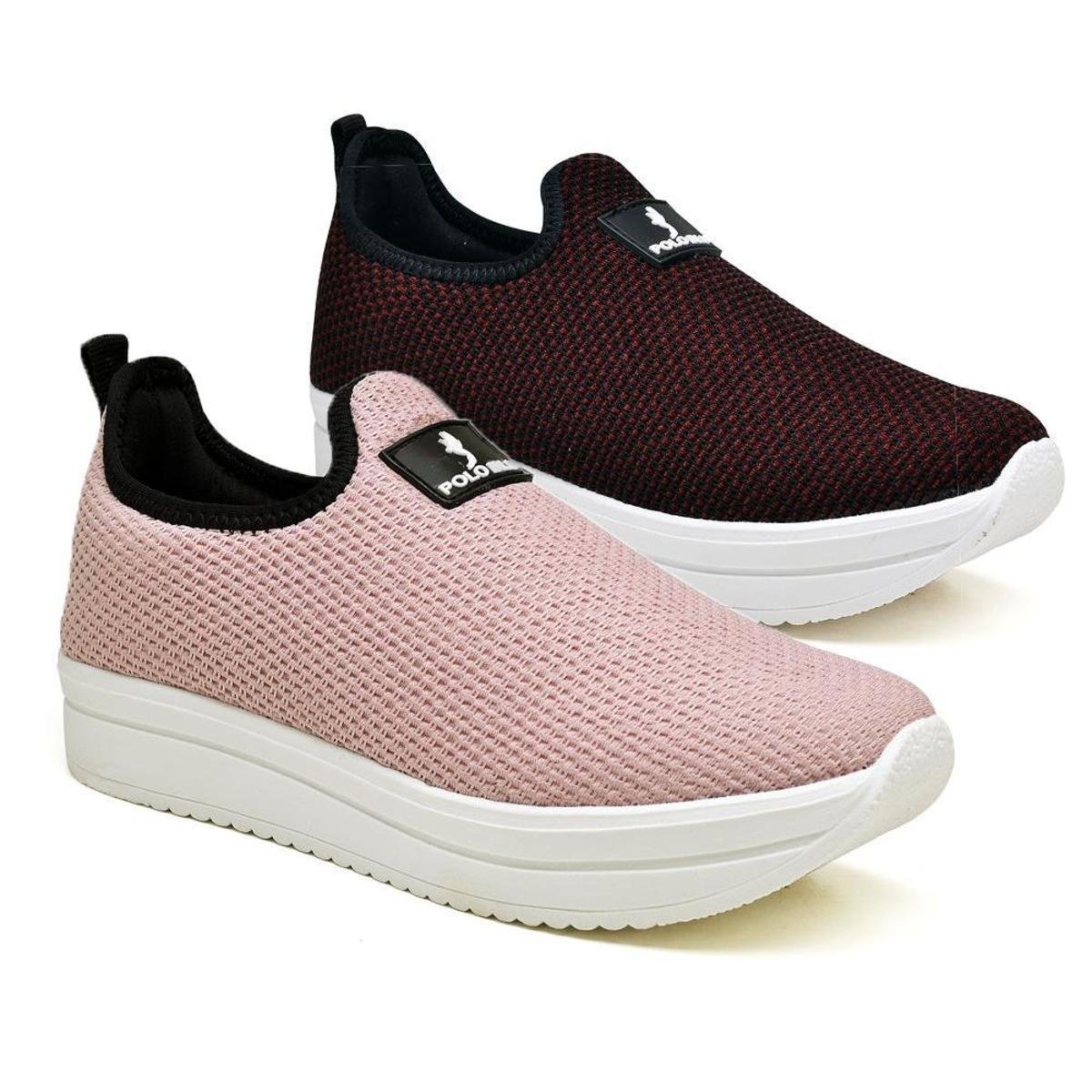 Kit 2 Pares Tênis Sneaker Feminino Flatform Meia Conforto - Vinho+Rosa Menor preço em Kit 2 Pares Tênis Sneaker Feminino Flatform Meia Conforto - Vinho+Rosa