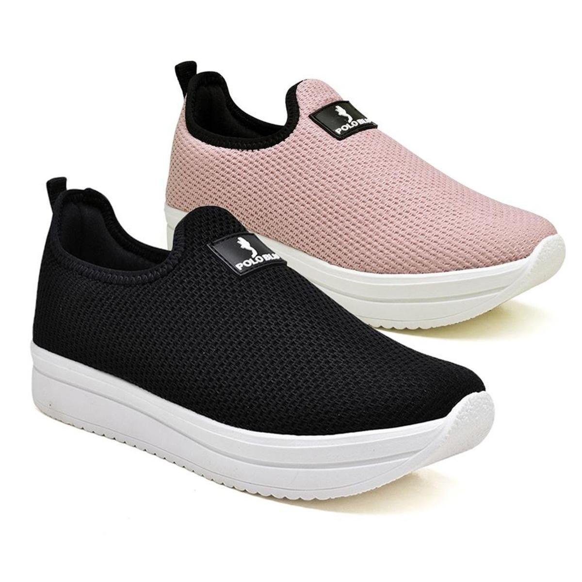 Kit 2 Pares Tênis Sneaker Feminino Flatform Meia Conforto - Rosa+Preto Menor preço em Kit 2 Pares Tênis Sneaker Feminino Flatform Meia Conforto - Rosa+Preto