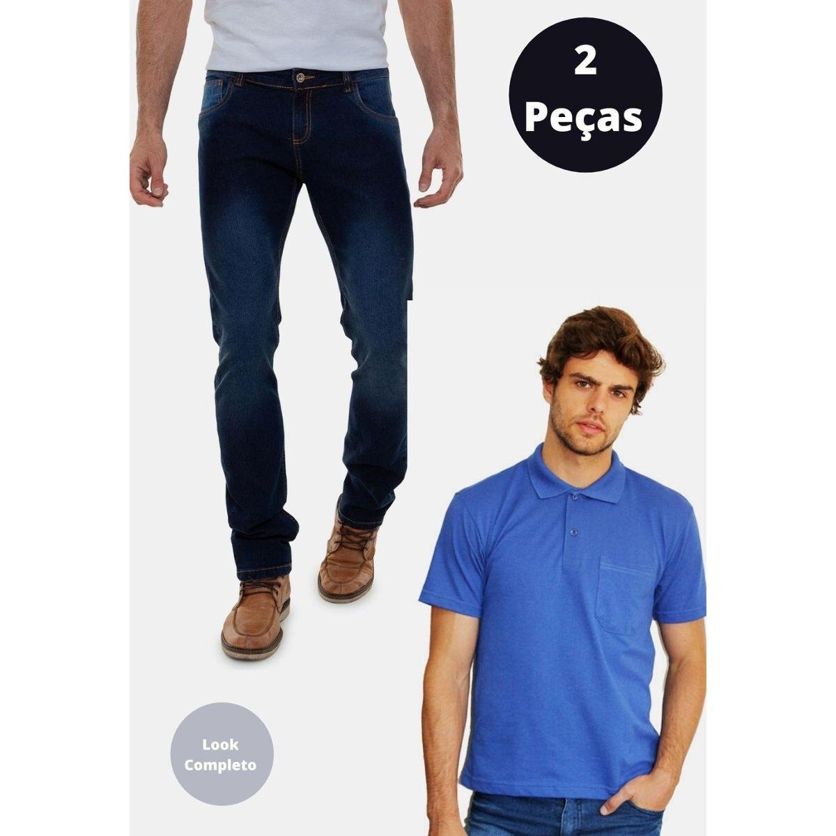 Kit 2 Peças Calça Jeans Tradicional e Camisa Polo Versatti Irlanda - Azul Menor preço em Kit 2 Peças Calça Jeans Tradicional e Camisa Polo Versatti Irlanda - Azul