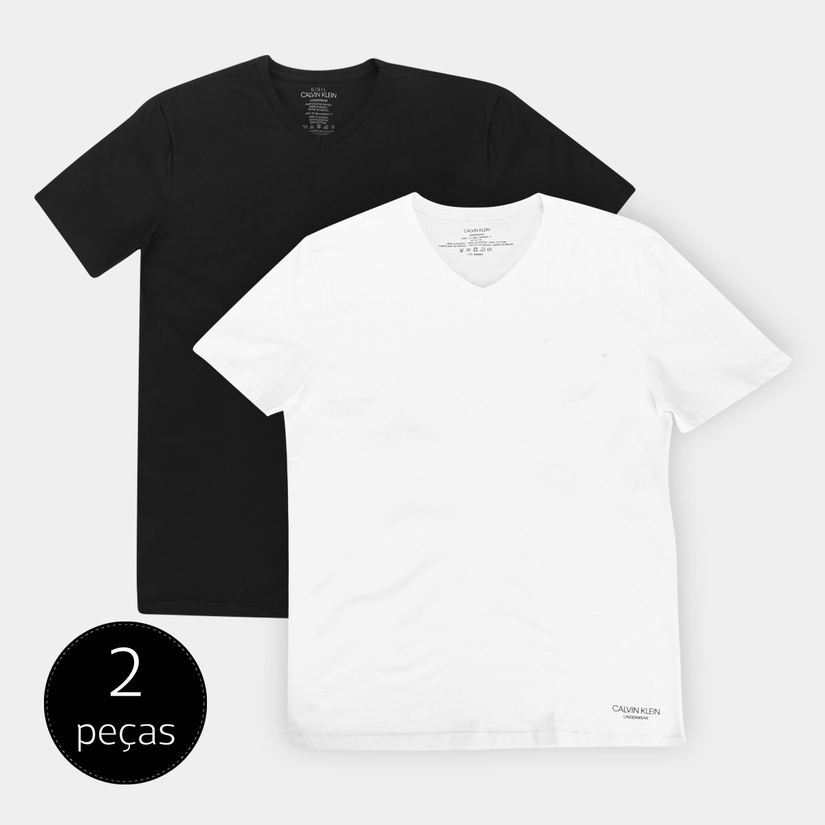 Kit 2 Peças Camiseta Calvin Klein Meia Malha Masculina - Preto+Branco Menor preço em Kit 2 Peças Camiseta Calvin Klein Meia Malha Masculina - Preto+Branco