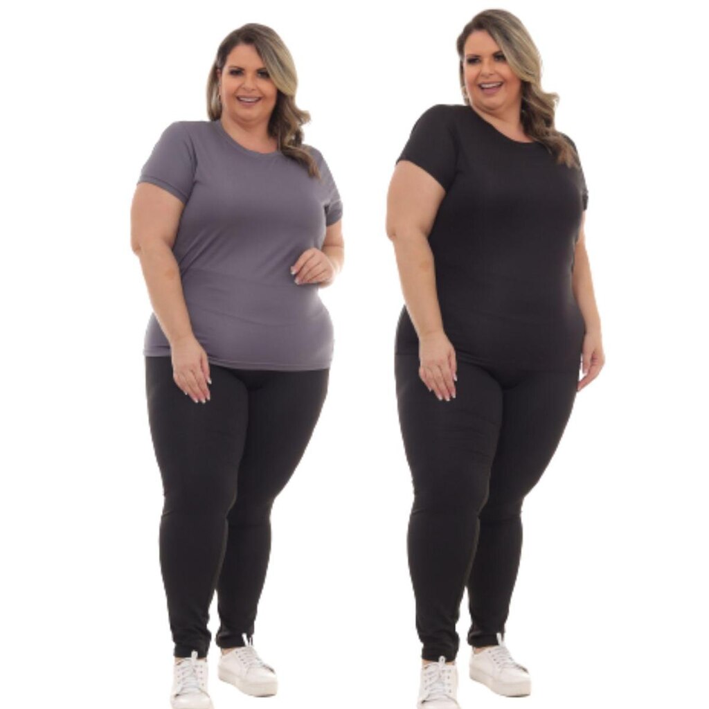Kit 2 Peças - Camiseta Feminina Plus Size Poliester Academia