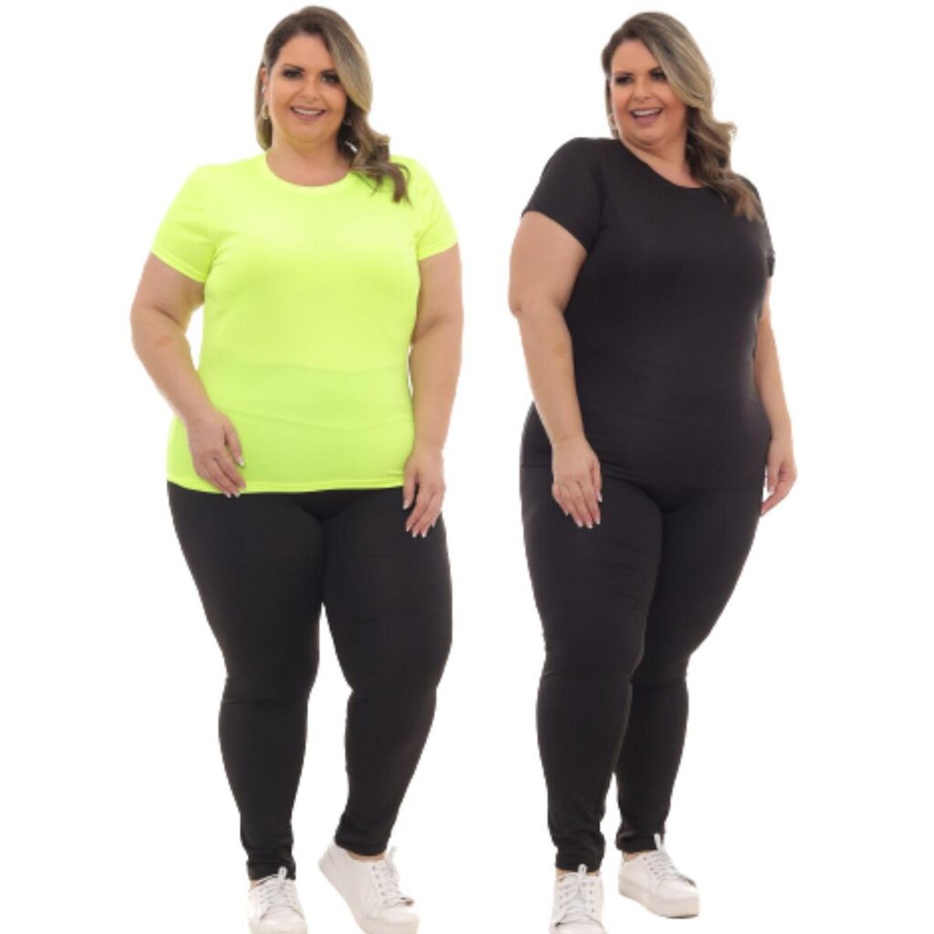 Kit 2 Peças - Camiseta Feminina Plus Size Poliester Academia
