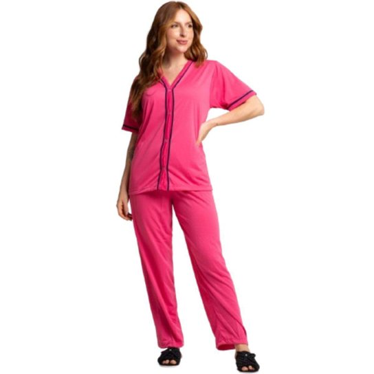 KIT 2 Pijama Blogueira Manga Curta Bella Fiore Botões Roupa Para Dormir Inverno Linha Noite