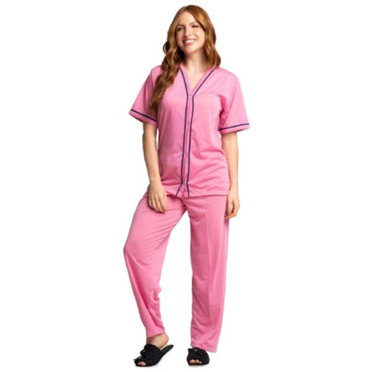 KIT 2 Pijama Blogueira Manga Curta Bella Fiore Botões Roupa Para Dormir Inverno Linha Noite
