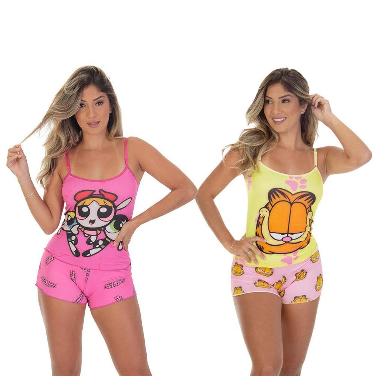 Kit 2 Pijama Short Doll Personagem Frishop Para Dormir Adulto Menor preço em Kit 2 Pijama Short Doll Personagem Frishop Para Dormir Adulto