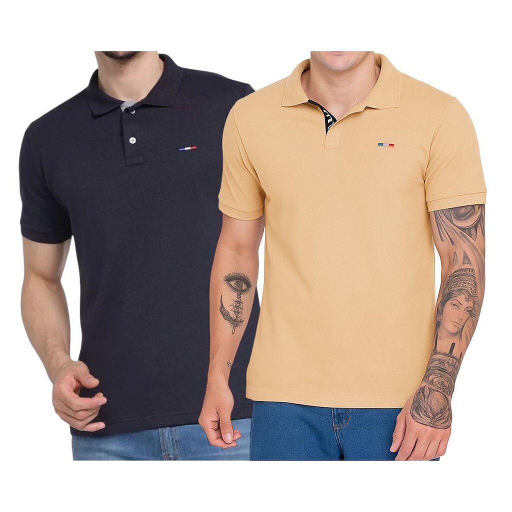 Kit 2 Polos  Básicas Industrie Claro Piquet no Estilo Tommy Bordado França