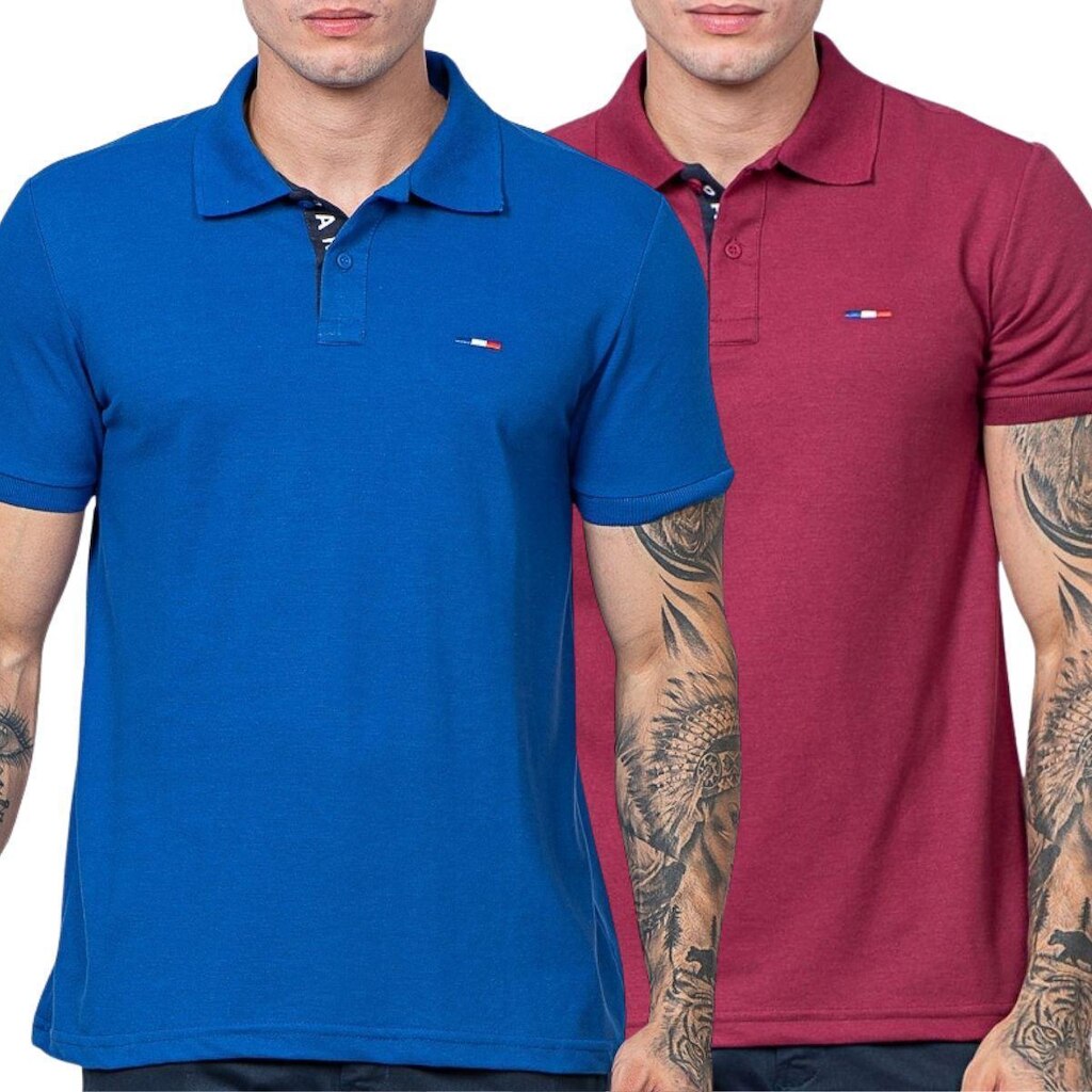 Kit 2 Polos  Básicas Vih Triny Royal e Bordô Piquet no Estilo Tommy Bordado França