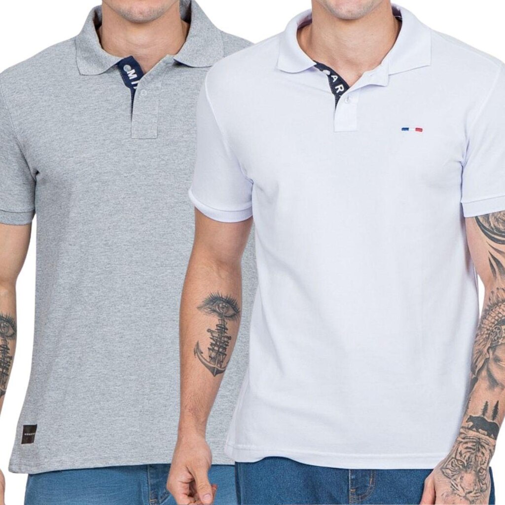 Kit 2 Polos Masculina Básicas FMF Piquet no Estilo Tommy Bordado França