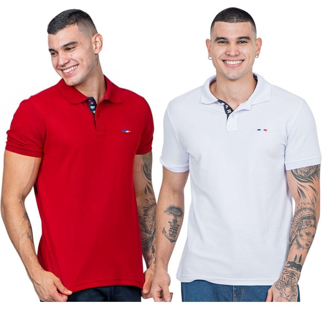 Kit 2 Polos Masculina Básicas Piquet no Estilo Clássico Bordado