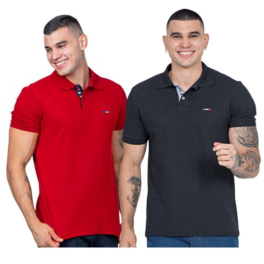 Kit 2 Polos Masculina Básicas Piquet no Estilo Clássico Bordado