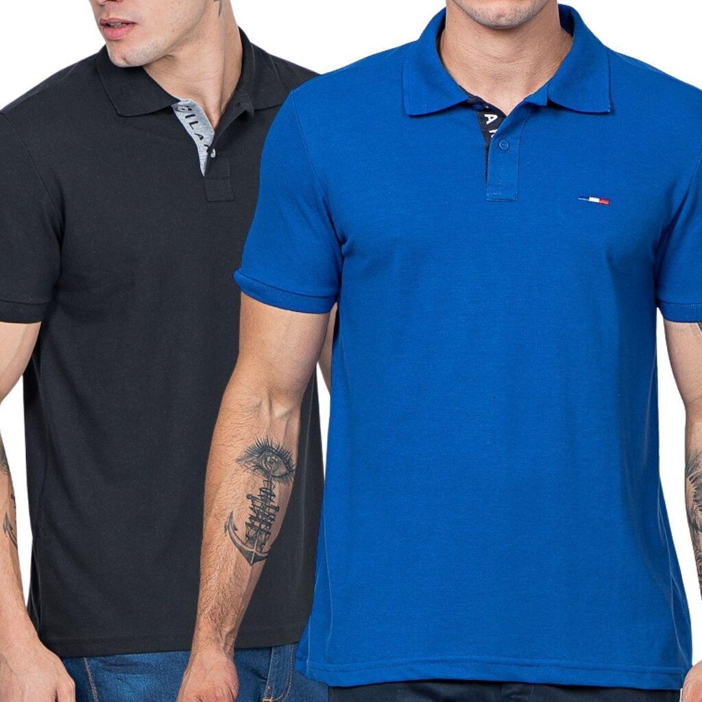Kit 2 Polos Masculina Básicas Vih Triny Preto e Royal Piquet França Bordado