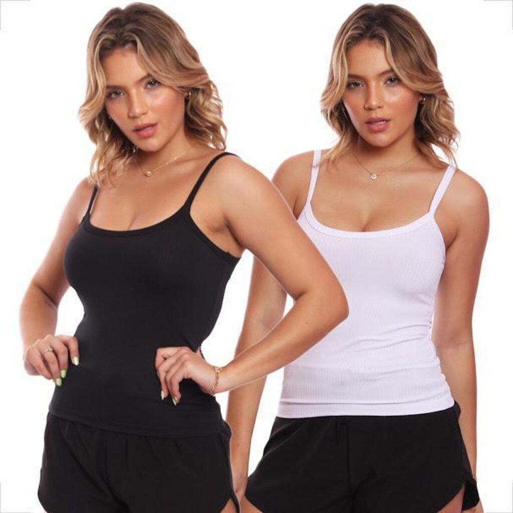 Kit 2 Regatas De Alcinha Canelado Lisa Básica Feminina