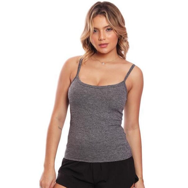 Kit 2 Regatas De Alcinha Canelado Lisa Básica Feminina